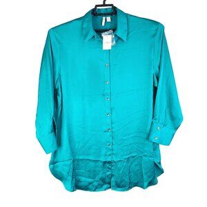 Womens Cato Teal Shirt Button Down Long Sleeve 100% Polyester Size 14/16W